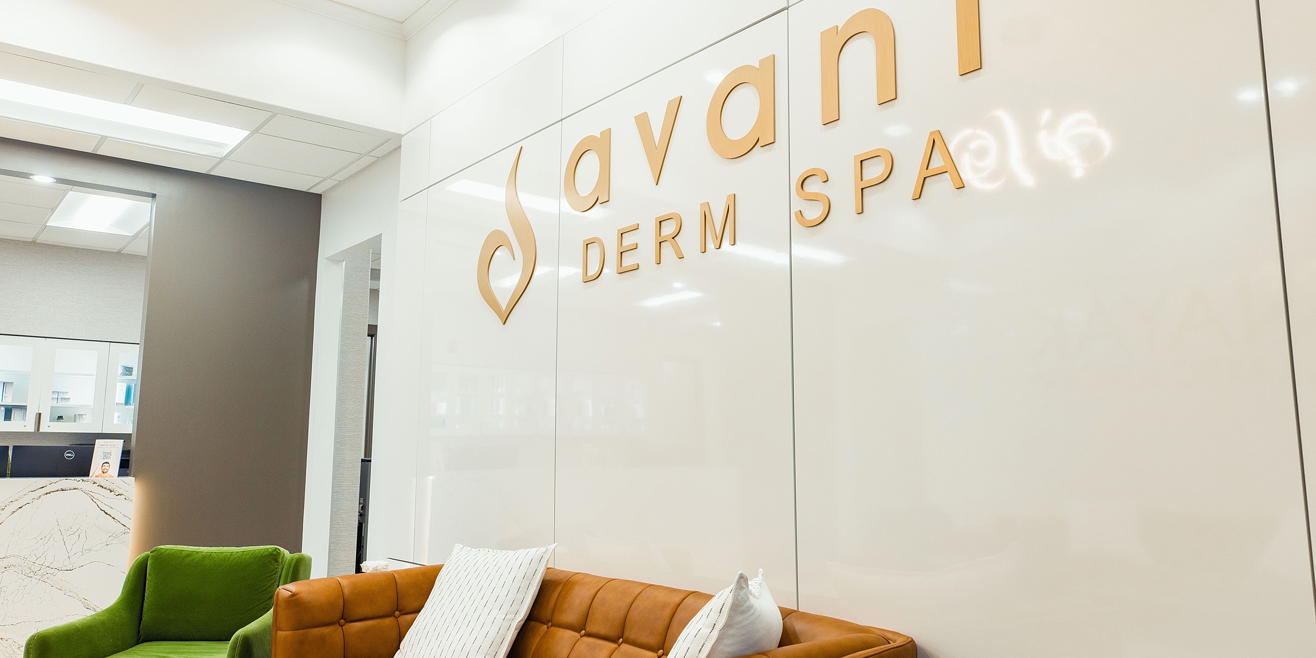 Modern interior of Savani Derm Spa reception area.