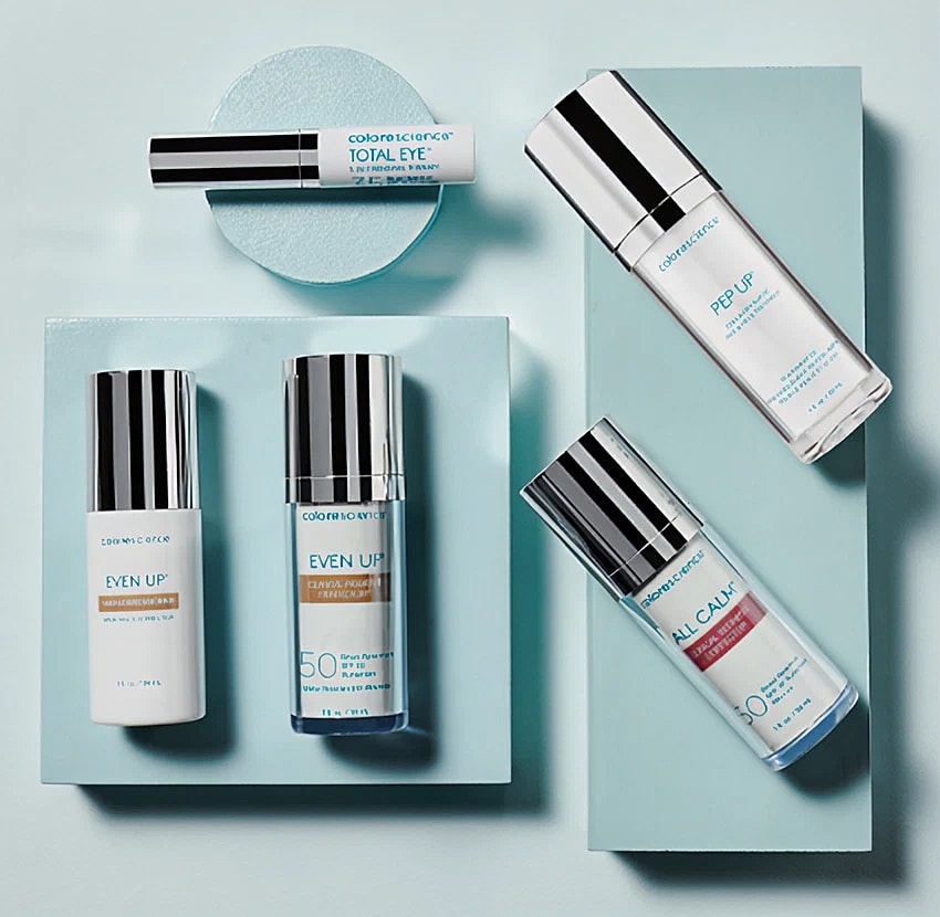 Collection of Jane Iredale makeup products.