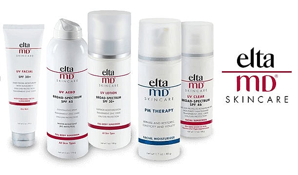Elta MD skincare product lineup with SPF options